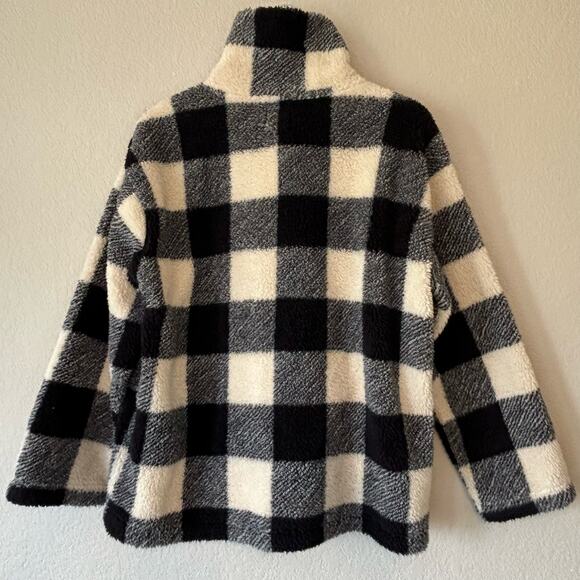 Billabong Checkered Faux Fur Black Cream Snap-Up Jacket Women’s Sz M - Picture 5 of 9
